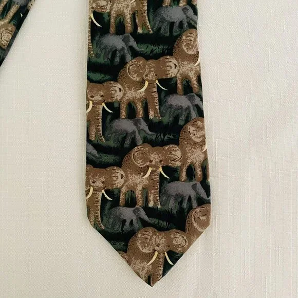 Jim Valvano Collection One Mens Necktie 58 in x 3.75 in w/ Elephants Silk Safari - Picture 6 of 6